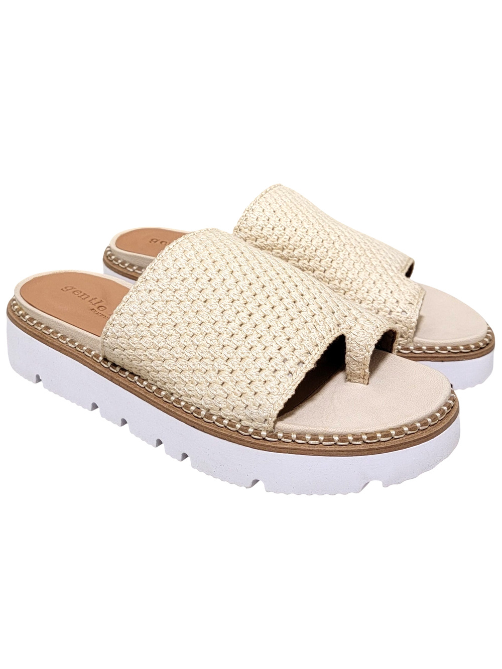 Gentle Souls Women Lavern Platform Slide Sandals Size US 9M Cream Knit Fabric